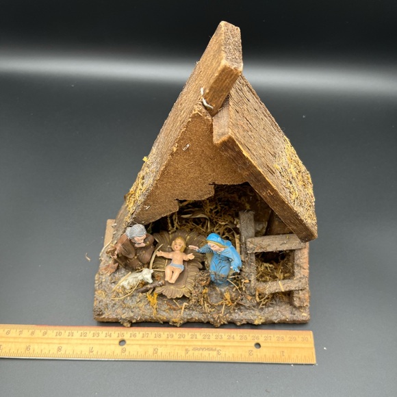 Vintage Italian Wood Creche Nativity Set Manger. Christmas Decoration. 4 figure - Picture 8 of 16